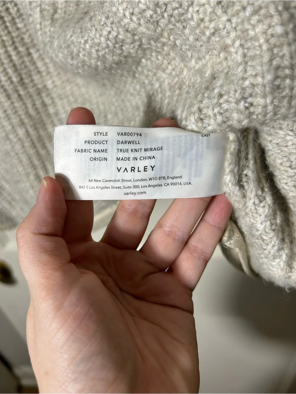 Varley darwell mockneck sweater true knit mirage zipper details womens L cotton